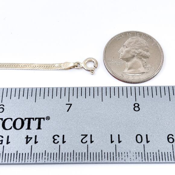 Vintage Sterling Silver 925 Flat Herringbone Bracelet 7.25" - Picture 4 of 5